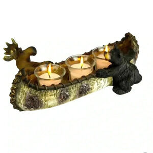 River Edge bear and moose W/birch canoe and 3 candles